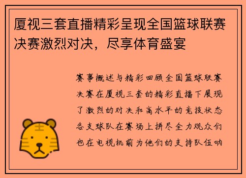 厦视三套直播精彩呈现全国篮球联赛决赛激烈对决，尽享体育盛宴
